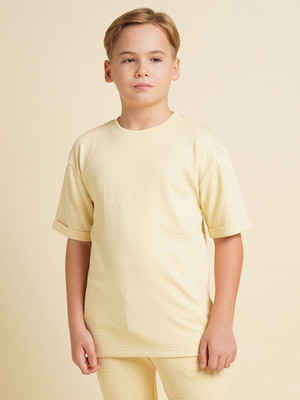 Jack & Jones Junior Boys Solid Cotton Blend Regular T Shirt(Beige, Pack of 1)