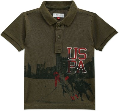 U.S. POLO ASSN. Baby Boys Typography, Printed Pure Cotton Regular T Shirt(Green, Pack of 1)