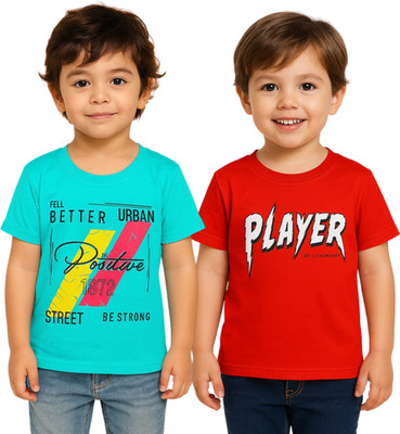 FRANSCART Boys Graphic Print Cotton Blend Regular T Shirt(Multicolor, Pack of 2)