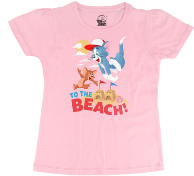 WYM TREND Girls Printed Pure Cotton Regular T Shirt(Pink, Pack of 1)