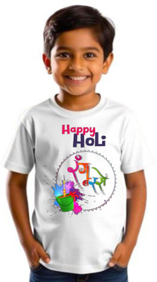 Moody Looks Boys & Girls Printed Polycotton Regular T Shirt(White, Pack of 1)