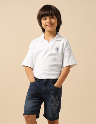 U.S. POLO ASSN. Boys Self Design Pure Cotton Regular T Shirt(White, Pack of 1)