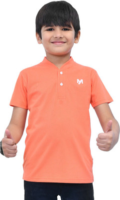 YOUMAA FAB Baby Boys Self Design Pure Cotton Regular T Shirt(Orange, Pack of 1)