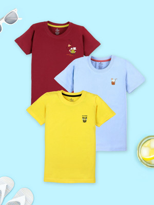 Kiddo Paanti Baby Boys Printed Pure Cotton Regular T Shirt(Multicolor, Pack of 3)