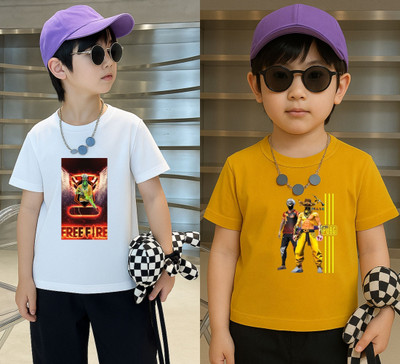 Lecowar Boys Printed Polyester Regular T Shirt(White, Yellow, Pack of 2)