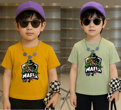 Lecowar Boys Printed Polyester Regular T Shirt(Yellow, Green, Pack of 2)