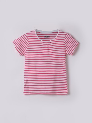 Fame Forever by Lifestyle Girls Striped Cotton Blend Regular T Shirt(Pink, Pack of 1)