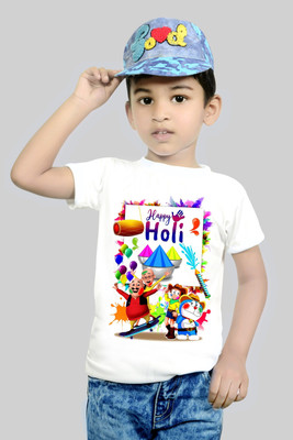 tiftiprint Boys & Girls Graphic Print Cotton Blend Regular T Shirt(White, Pack of 1)