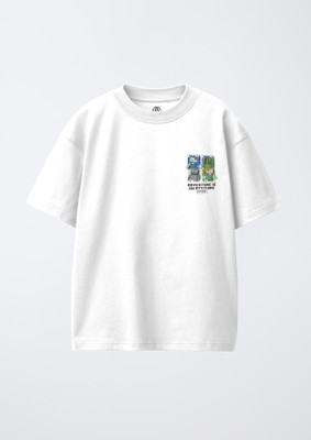 Codez Boys Printed Cotton Blend Oversized T Shirt(White, Pack of 1)