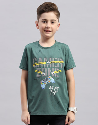 MONTE CARLO Boys Printed Cotton Blend Regular T Shirt(Green, Pack of 1)