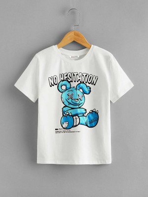 SCATCHITE Boys Graphic Print Pure Cotton Regular T Shirt(White, Pack of 1)