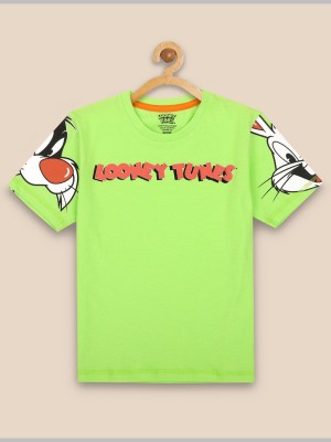 LOONEY TUNES By Kidsville Boys Typography Pure Cotton Regular T Shirt(Green, Pack of 1)