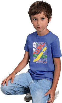 radprix Boys Printed Cotton Blend Regular T Shirt(Blue, Pack of 1)