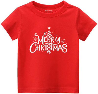BESTEESCLOTHING Baby Girls Typography Pure Cotton Regular T Shirt(Red, Pack of 1)