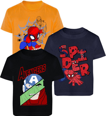 YK Marvel Boys Graphic Print Cotton Blend Regular T Shirt(Multicolor, Pack of 3)