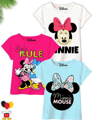 DISNEY BY MISS & CHIEF Girls Graphic Print Cotton Blend Regular T Shirt(Multicolor, Pack of 3)