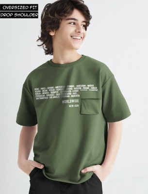 TRIPR Boys Graphic Print Cotton Blend T Shirt(Dark Green, Pack of 1)