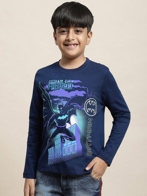 kidsville Boys Typography, Printed Pure Cotton Regular T Shirt(Blue, Pack of 1)