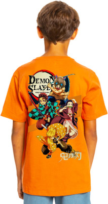 PUSHANKA Boys Printed Pure Cotton Regular T Shirt(Orange, Pack of 1)