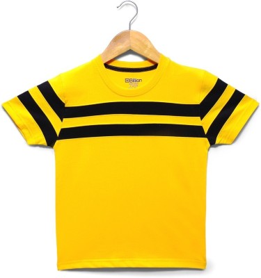 Billion Boys Striped Pure Cotton Regular T Shirt(Yellow, Pack of 1)