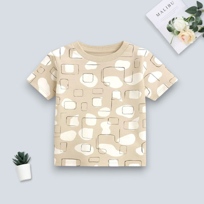 Woxaa Boys Printed Polycotton Regular T Shirt(Beige, Pack of 1)