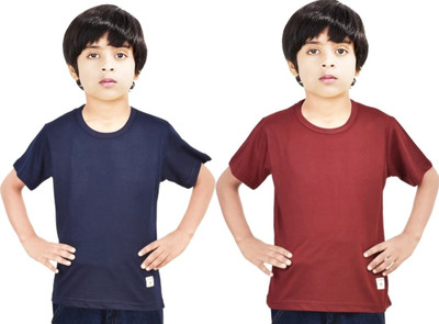 SS Collection Boys Solid Polycotton, Cotton Blend Regular T Shirt(Multicolor, Pack of 2)