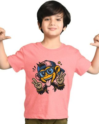 ENITOR Boys Printed Cotton Blend Regular T Shirt(Pink, Pack of 1)