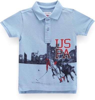 U.S. POLO ASSN. Baby Boys Typography, Printed Pure Cotton Regular T Shirt(Light Blue, Pack of 1)