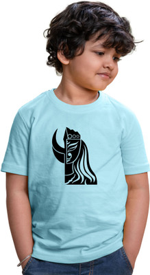 CHOMMBOOKA TRENDING Boys & Girls Printed Cotton Blend Regular T Shirt(Light Blue, Pack of 1)