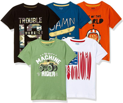 HouseOfCommon Boys Printed Cotton Blend Regular T Shirt(Multicolor, Pack of 5)