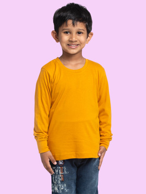 FBAR Boys Solid Pure Cotton Regular T Shirt(Yellow, Pack of 1)