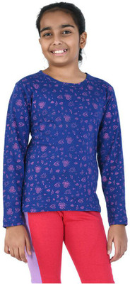 IndiWeaves Girls Graphic Print Pure Cotton Regular T Shirt(Multicolor, Pack of 1)