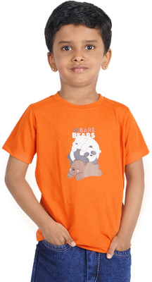 Yellowtoons Boys Printed Cotton Blend Regular T Shirt(Orange, Pack of 1)