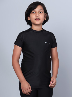 VECTOR X Boys Self Design Polyester Slim T Shirt(Black, Pack of 1)