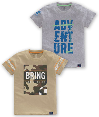Codez Boys Printed Cotton Blend Regular T Shirt(Grey, Pack of 2)