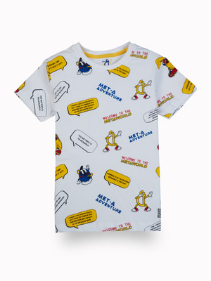 GINI & JONY Boys Graphic Print Cotton Blend Regular T Shirt(White, Pack of 1)