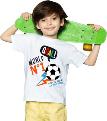Attirea Boys & Girls Printed Pure Cotton Regular T Shirt(White, Pack of 1)