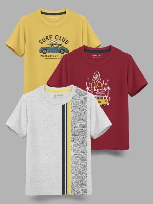 Hellcat Boys Printed Cotton Blend T Shirt(Maroon, Pack of 3)