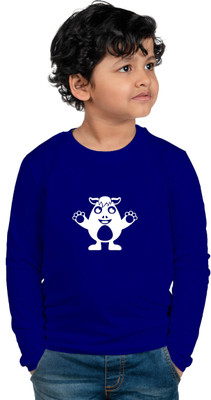 CHOMBOOKA Boys Printed Cotton Blend Regular T Shirt(Blue, Pack of 1)