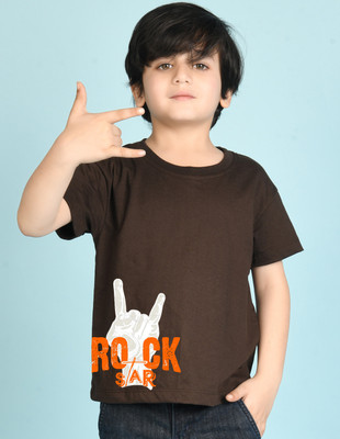 Nusyl Boys Graphic Print Cotton Blend Oversized T Shirt(Brown, Pack of 1)