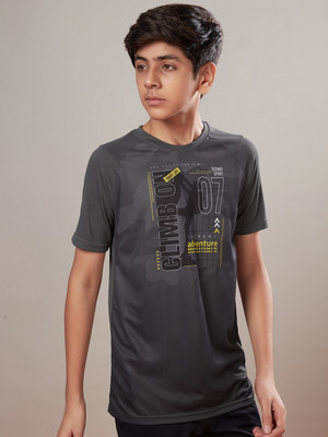 TECHNOSPORT Boys Graphic Print Polyester Slim T Shirt(Grey, Pack of 1)
