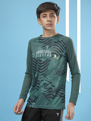 TECHNOSPORT Boys Printed Polyester Slim T Shirt(Green, Pack of 1)