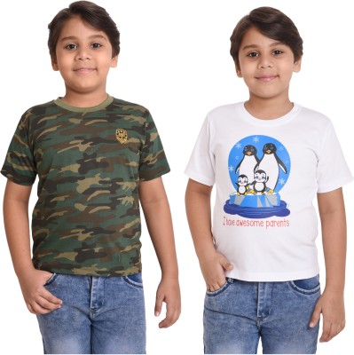 NEO GARMENTS Boys & Girls Military Camouflage, Printed Pure Cotton T Shirt(Multicolor, Pack of 2)