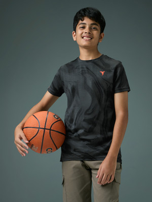 TECHNOSPORT Boys Printed Polyester Slim T Shirt(Black, Pack of 1)