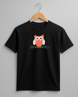 Kidaroo Boys & Girls Graphic Print Pure Cotton Regular T Shirt(Black, Pack of 1)