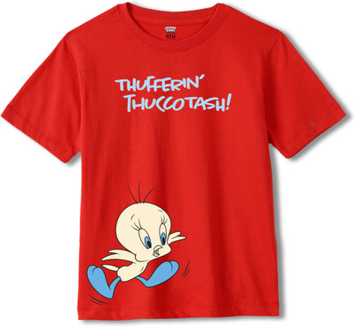 WEAR YOUR MIND Boys Printed Pure Cotton Oversized T Shirt(Red, Pack of 1)