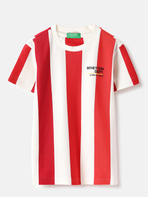 United Colors of Benetton Boys Colorblock Pure Cotton Regular T Shirt(Red, Pack of 1)