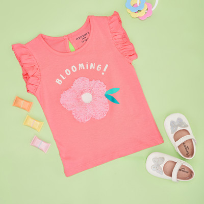 Pantaloons Baby Baby Girls Solid Cotton Blend Regular T Shirt(Pink, Pack of 1)