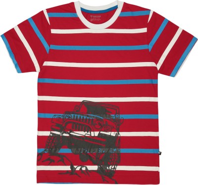 BodyCare Boys Printed, Striped Cotton Blend T Shirt(Red, Pack of 1)