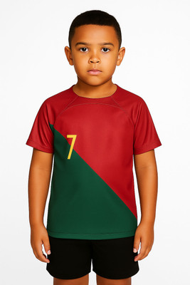 BUGOAT Boys & Girls Colorblock Polyester Regular T Shirt(Red, Green, Pack of 1)